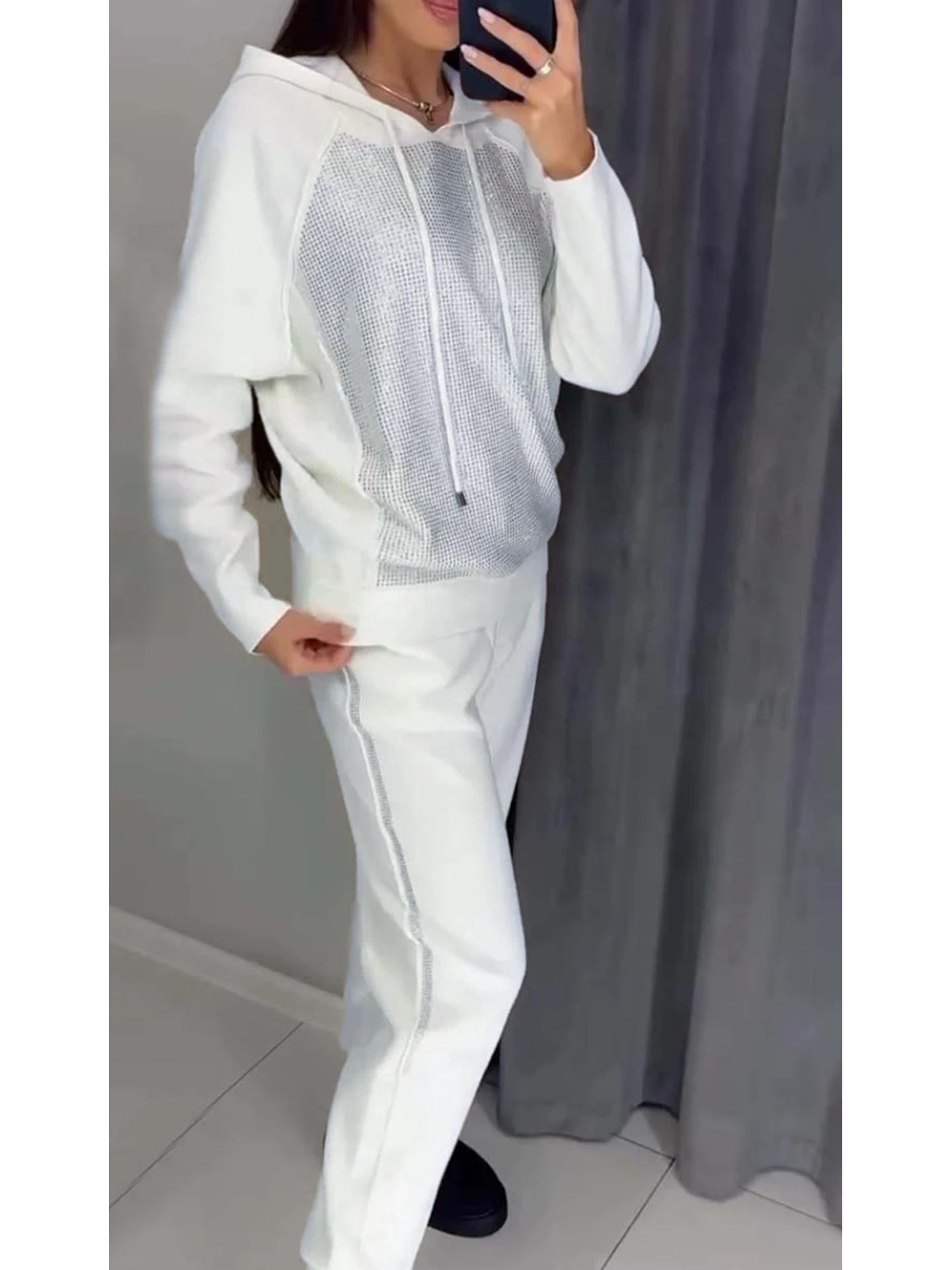 

Трендовый женский худи со стразами и джоггеры на весну и осень 2024 года. XL белый