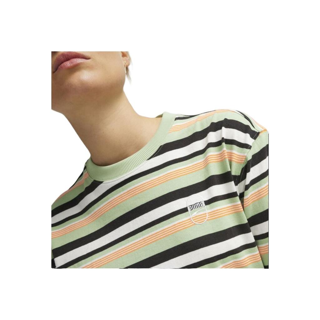 Puma Downtown Striped Design Training Casual Crew Neck Long Sleeve T-Shirt Unisex Tops Green 624377-89