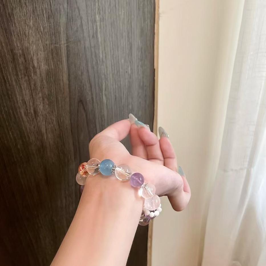 Bracelet Original Perles Quartz Rose, Aigue-Marine et Améthyste au Design Simple