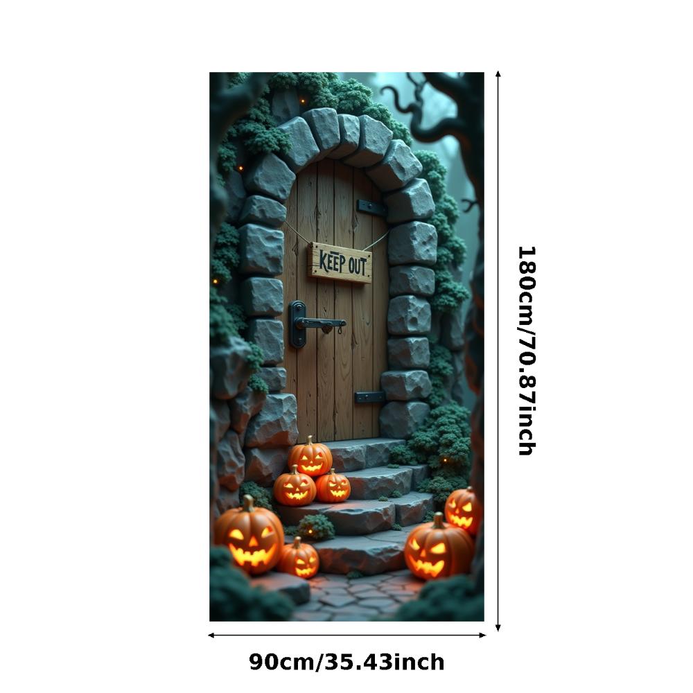 Party Backdrop Jack O'Lantern Event Banner Haunted House Banner Wooden Door Halloween Banner For Holiday Decor Haunted House