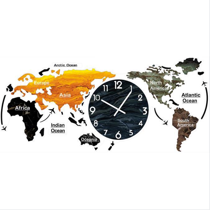 High-End 3D World Map Wall Clock for Living Room and Dining Room Decor