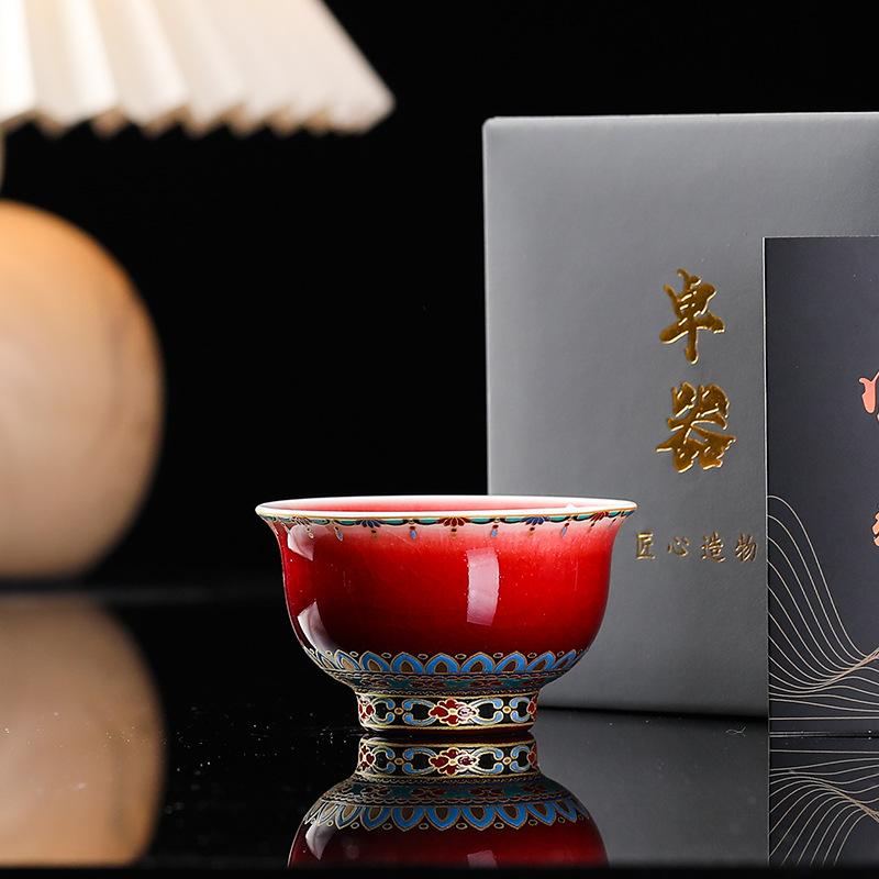Chinese Dunhuang Teacups Household Teaware Red Master Cup Kung Fu Tea Set Tea Ceremony Drinkware Porcelain Mugs Vintage Bowls