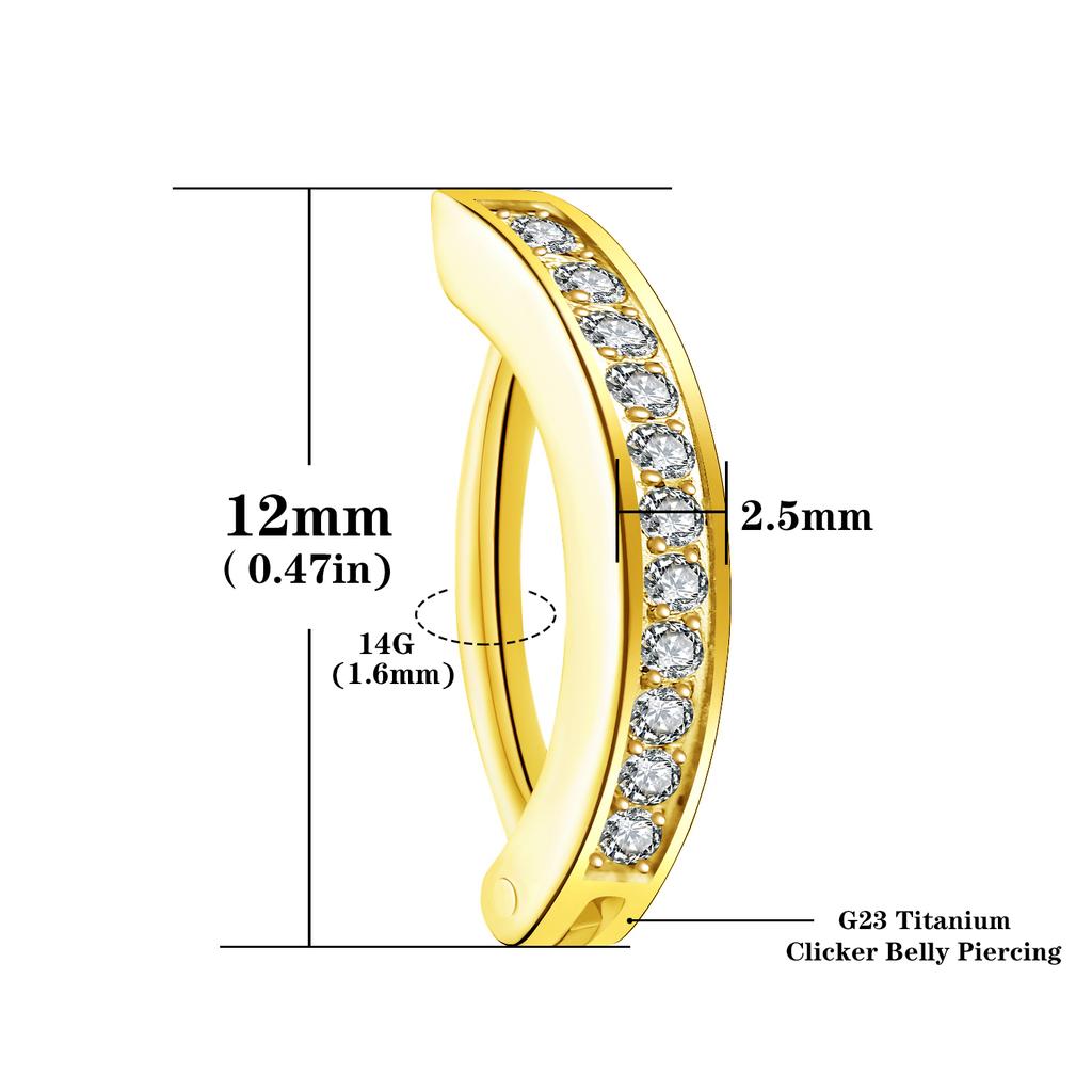 14G G23 Titan Clicker Bauchnabelring, 10/12mm Umgekehrt gebogener Hoop Bauchnabel Barbell Body Piercing Schmuck