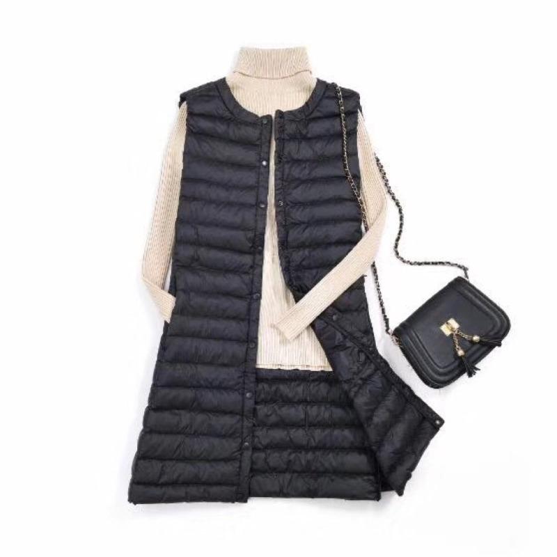 Down vest women's medium and long, thin loose and light hooded vest jacket