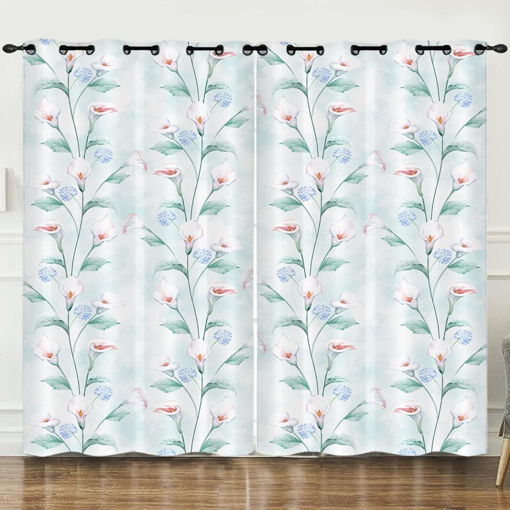 Curtain Flower Plant 3D Digital Printing Blackout Curtain Perforated Curtain