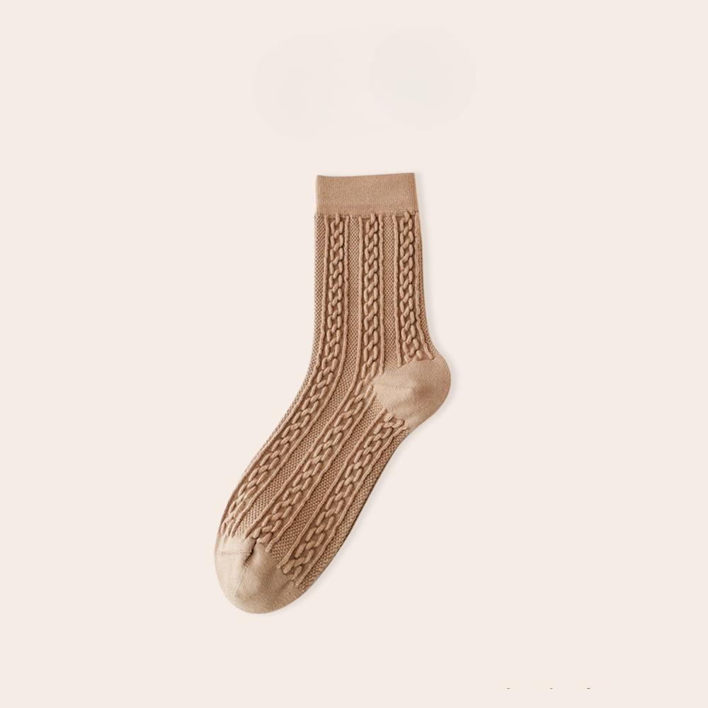 Women's Autumn and Winter Cashmere Mid-calf Socks, Twisted Boneless Long Socks, Solid Color Thickened Warm Women's Wool Socks