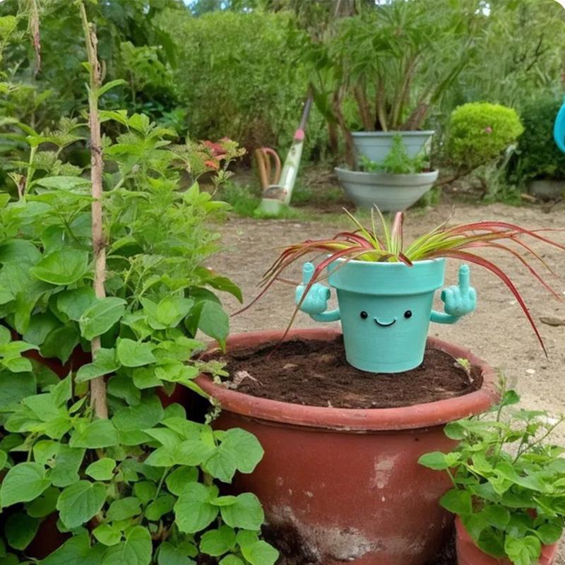 Lustiger & Einzigartiger Mittelfinger-Pflanztopf, Lächelnder Gesichts-Blumentopf, Sukkulenten-Pflanzgefäß, Harz-Figuren-Pflanztopf für Innen und Außen