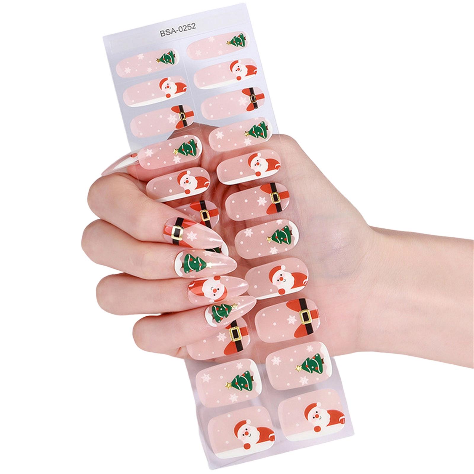Festive Gel Nail Decals Press On Nail Stickers Easy Application Christmas Themed Artwork Set
