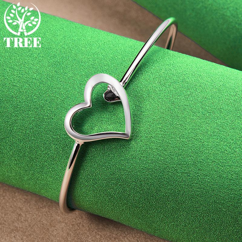 Adjustable 925 Sterling Silver Heart Bangle For Men Women Fashion Party Gifts For Girls' Birthday Exquisite Jewelry Accessories
