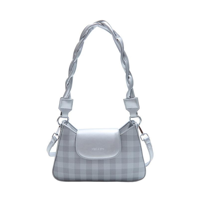 

Сумка Женская Новая Модная Универсальная Сумка Под Мышку Контрастного Цвета Клетчатая Сумка Мессенджер Сумка На Плечо серебряный