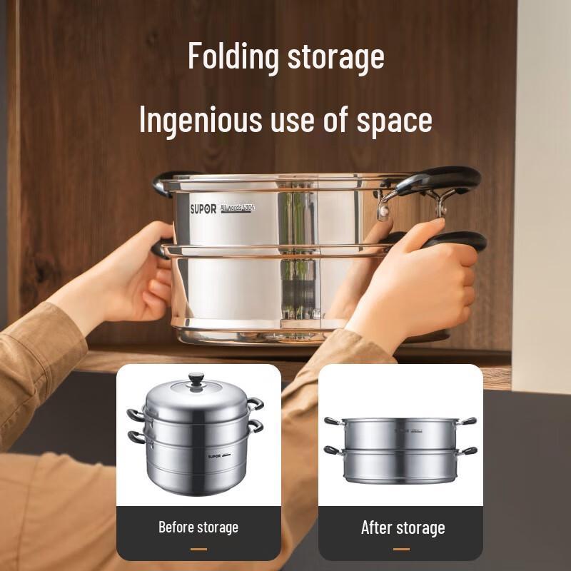 SUPOR 34cm 304 Stainless Steel Steamer with Visible Lid