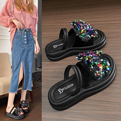Nuovi sandali con strass colorati con suola spessa da donna, sandali romani muffin con suola spessa, sandali da donna alla moda con suola morbida