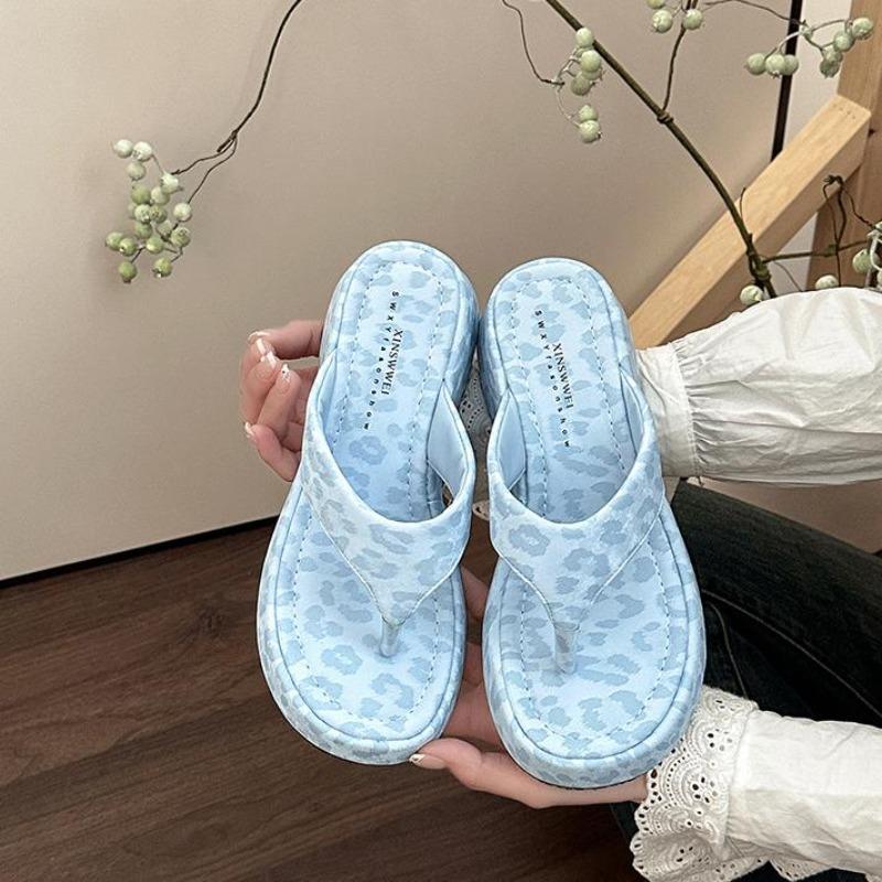 Fashion Summer Leopard Flip Flops Women Slippers Fashion Platform Wedges Heeled Slides Ladies Elegant Street Style Shoes Pantuflas Mujer