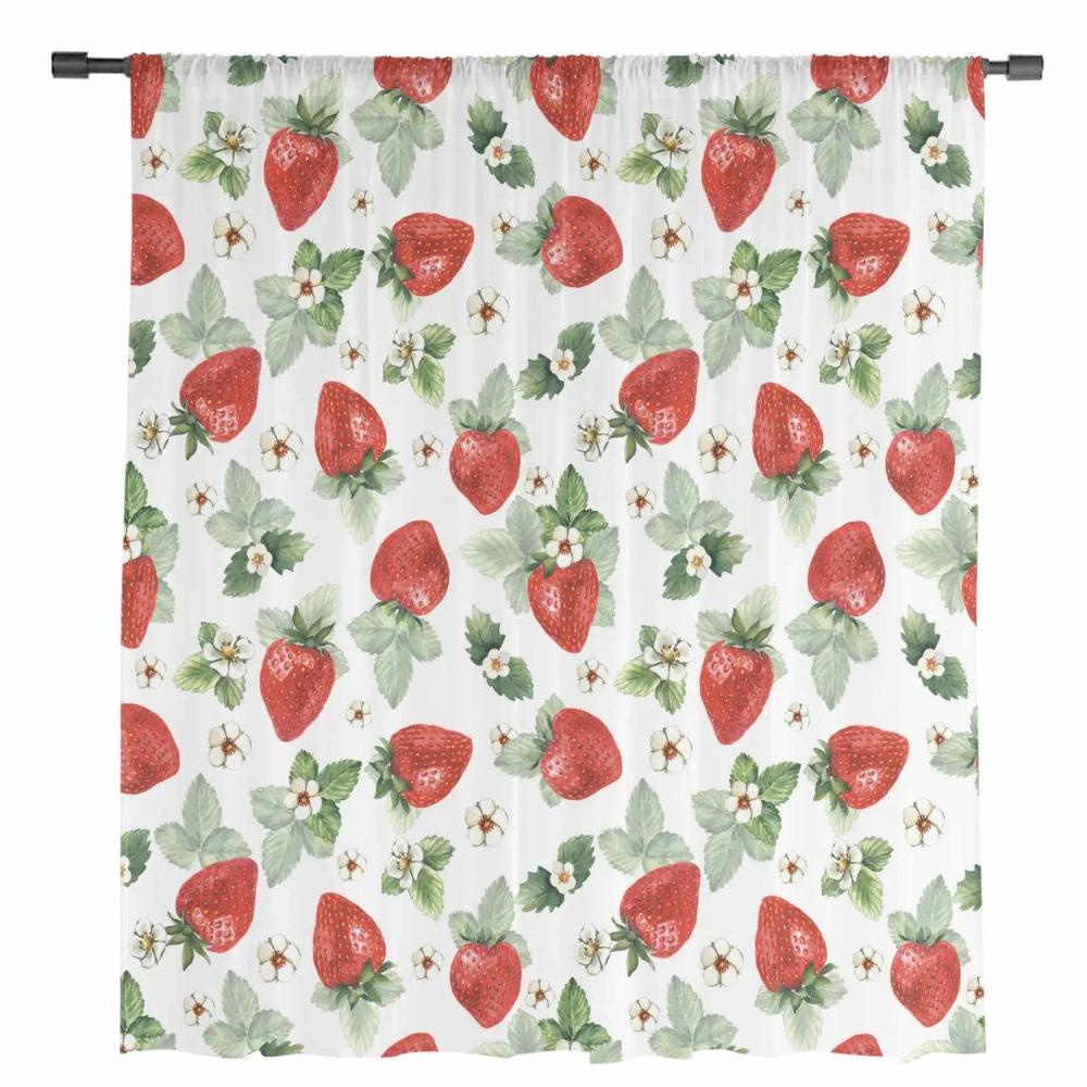 Summer Fruit Strawberry Flower Sheer Curtains for Living Room Space Decoration Window Curtains Cooking Space Tulle Voile Organza Curtains