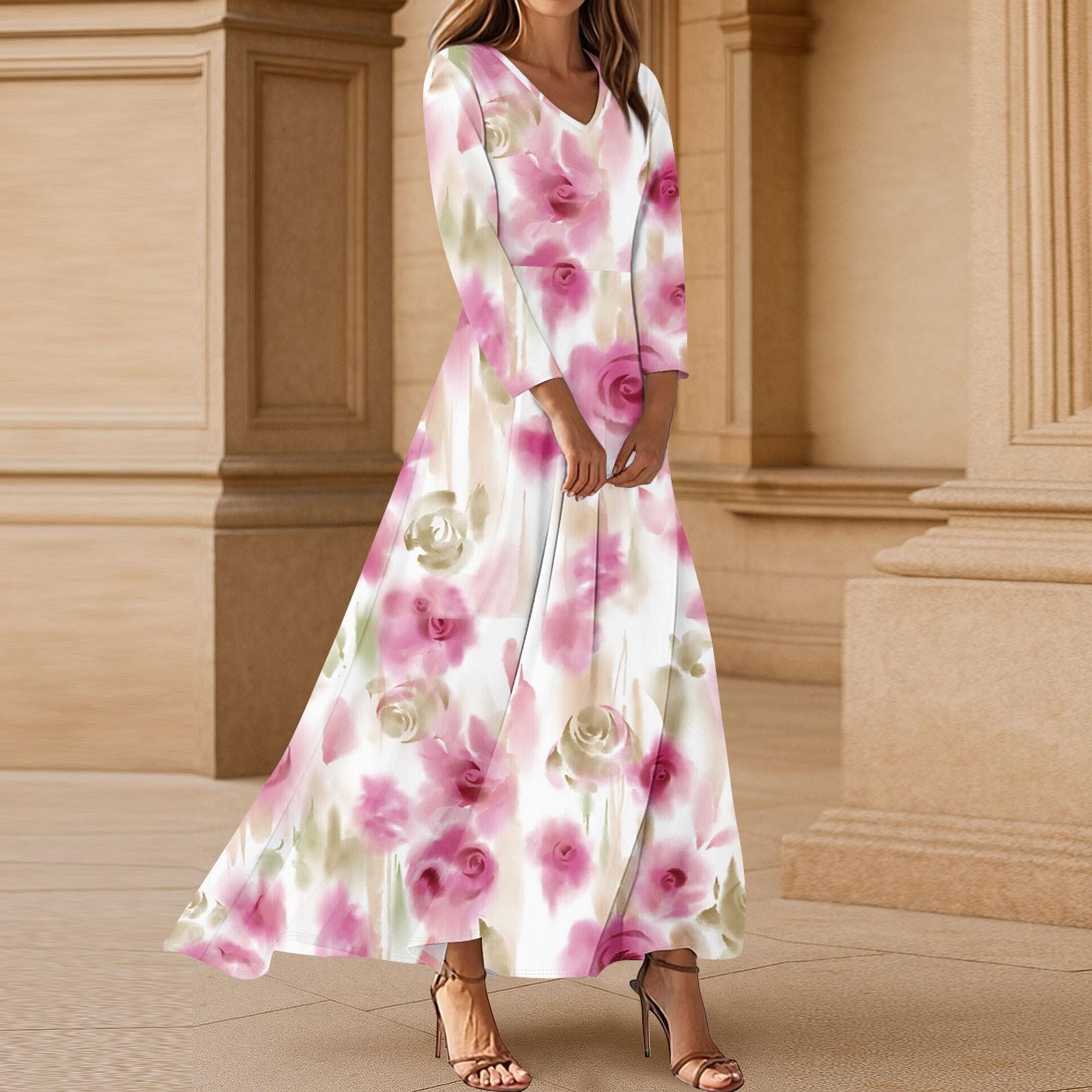 

Платья для женщин Винтажное цветочное туниковое платье миди с завышенной талией Летнее повседневное платье с рукавом 3/4 XL