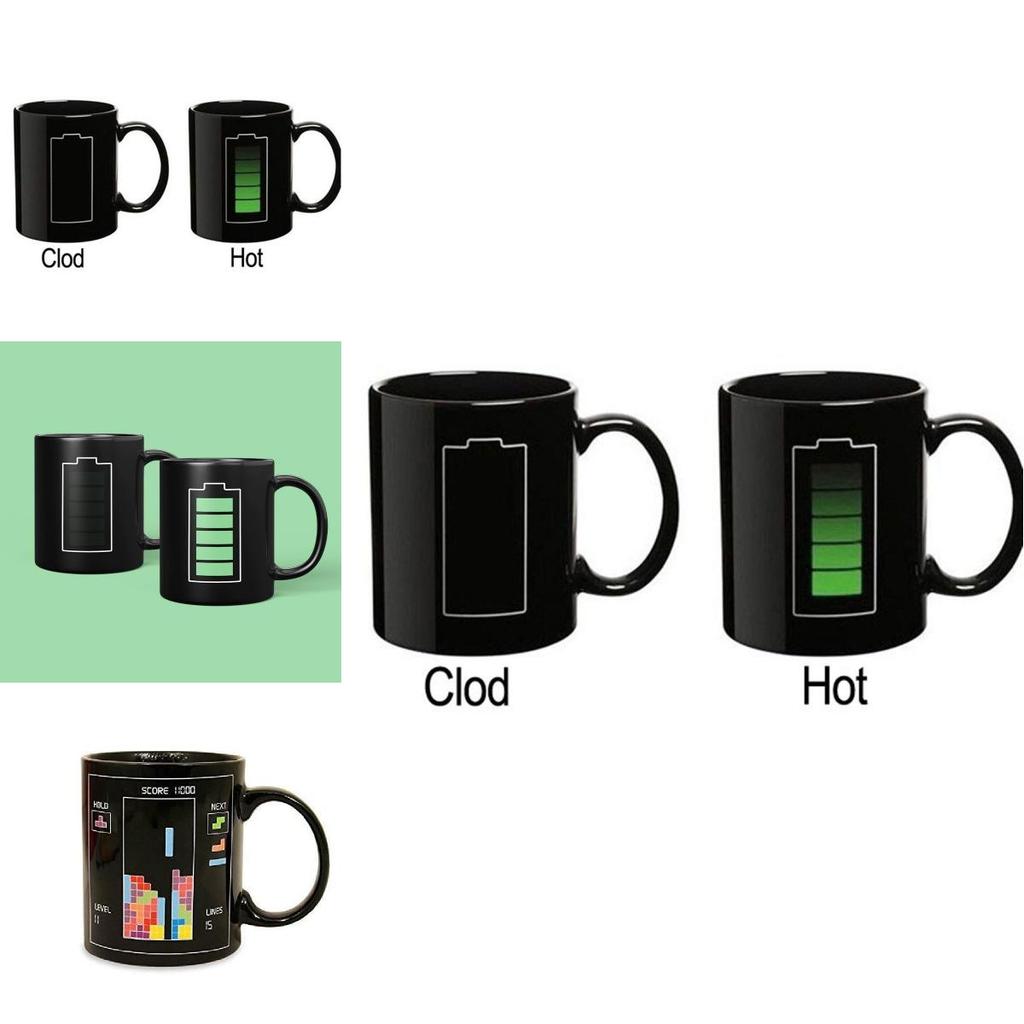 Color Changing Ceramic Mug With Light Bulb Tetris Battery Pattern For Gift Giving And Promotions