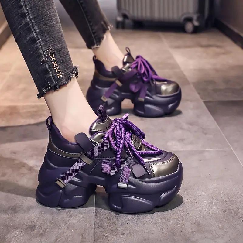 Fashion 8CM Winter Women Chunky Warm Fur Sneakers High Platform Sports Dad Shoes Woman Bling Leather Casual Snow Shoes Zapatillas Mujer