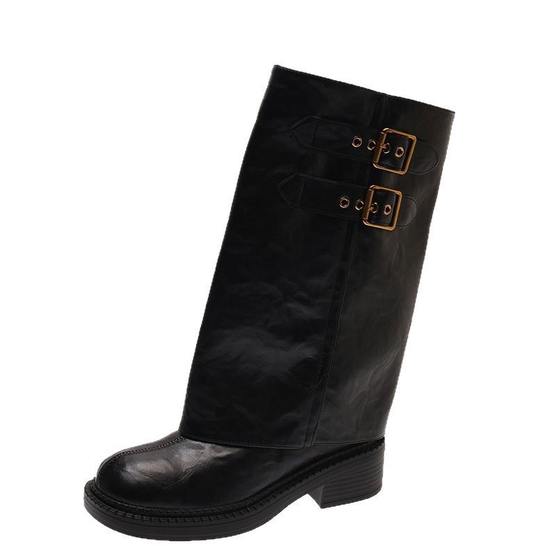 British style thick heel boots women's autumn new thin thick sole removable two wear stacked boots pants tube boots