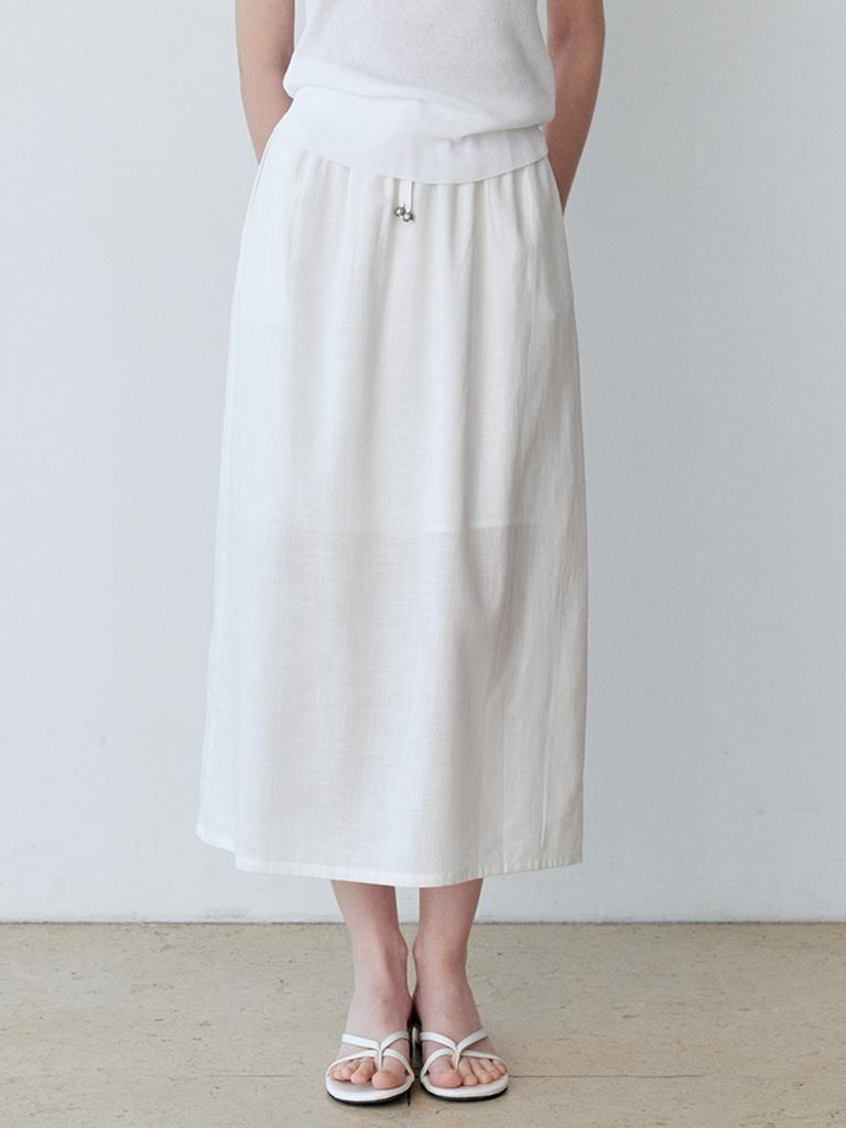 Le Studio Linen Blend Back Slit Long Skirt (Iv)