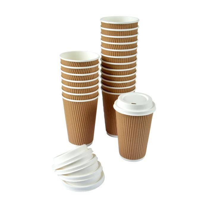 Gobelets En Carton - Set De 20 - 47 CL - Paroi Isolante - Couvercles Inclus