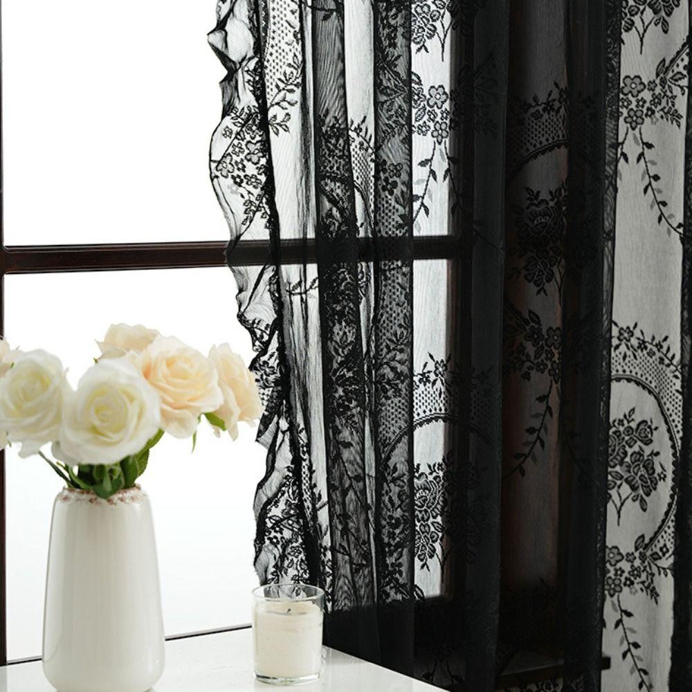 2 Pcs Rustic Gauze Curtain Retro Voile Curtain Home Decor Lace Sheer Curtain  Bedroom