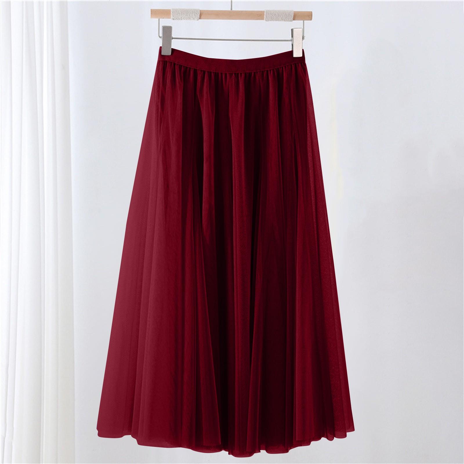 

Женская однотонная сетчатая юбка с резинкой, большая юбка средней длины 90 винный