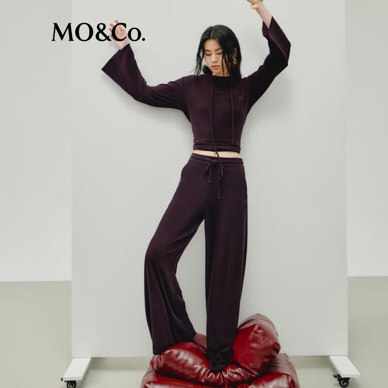 MO&Co. 2024 Autumn Double Fleece Cowl Neck Hooded Bell-Sleeve Sweatshirt