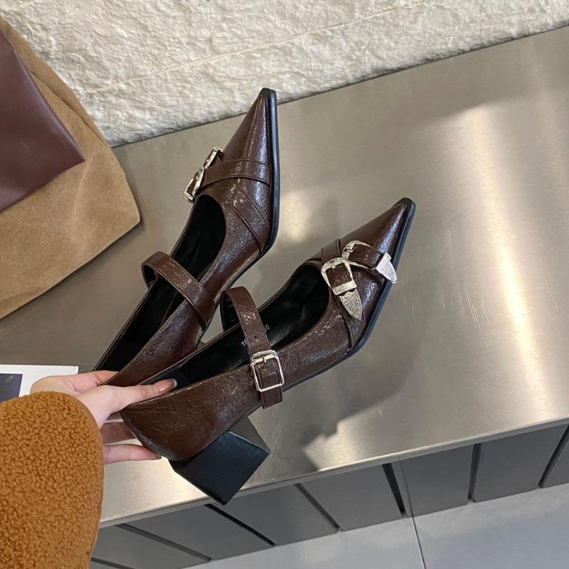Tavaszi Nyári Divat Retro Spitze Mary Jane Cipők Sekély Szájú Női Utcai Stílus Övcsattal Vastag Sarokkal Talons Femme