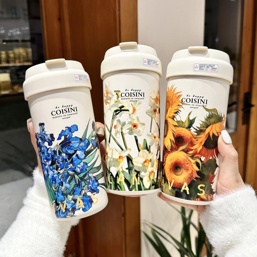 Coffee Thermos Cup Girls New Double Drinking Cup Luxury High-grade Sense with Straw Cup Accompanying Large Volume