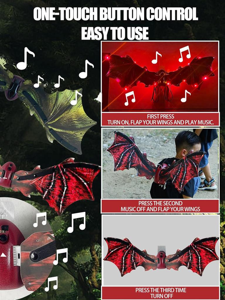 Children'S Electric Dragon Wings, Halloween Flapping Dragon Wings, Dragon Wings With Led Lights, Children'S Dress Up Toys