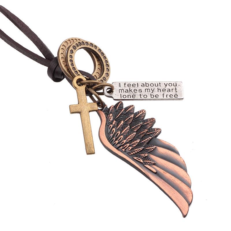 

Angel Wings Genuine Leather Hip Hop Necklace - European & American Style червоний