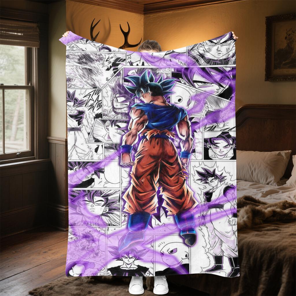 1pz Coperta in Flanella con Stampa Son Goku, Alta Qualità per Tutte le Stagioni, Decorazione per la Casa, Calore e Comfort, Perfetta per Regali di Natale