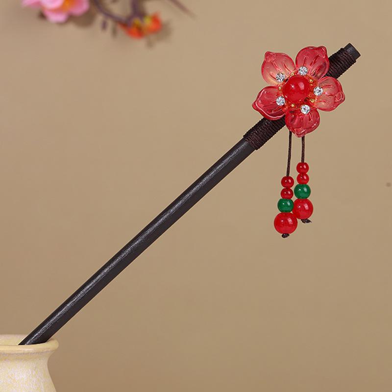 Vintage Tassel Wooden Hairpin for Women - Imitation Ebony Hanfu Accessory, Ancient Style Costume Hairpin