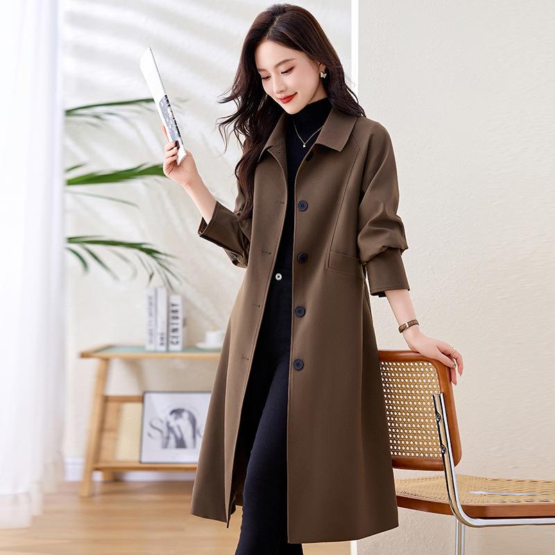 

Кофейный тренч женский весенне-осенний стиль маленький темперамент универсальный с поясом длиной до колена 2XL темно-коричневого