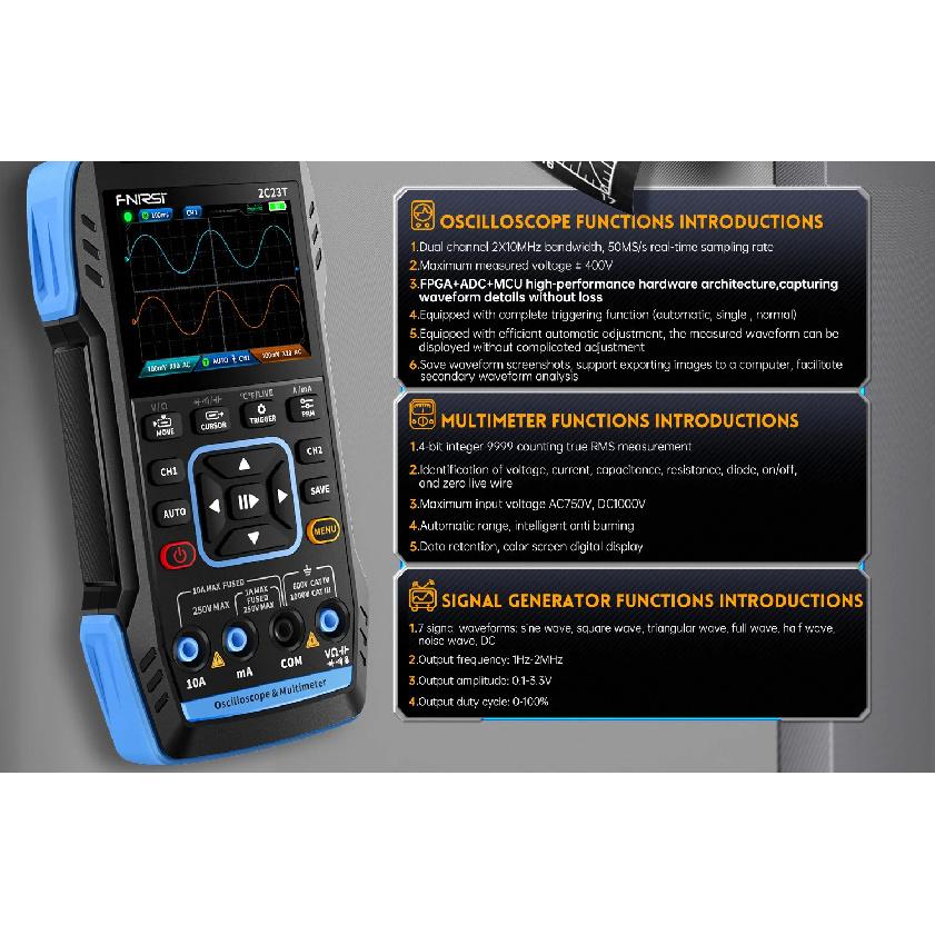 FNIRSI 2C23T 2C53T Upgrade 50MHz Handheld Digital Oscilloscope Multimeter Signal Generator  3 in 1 Dual Channel Automotive Tools