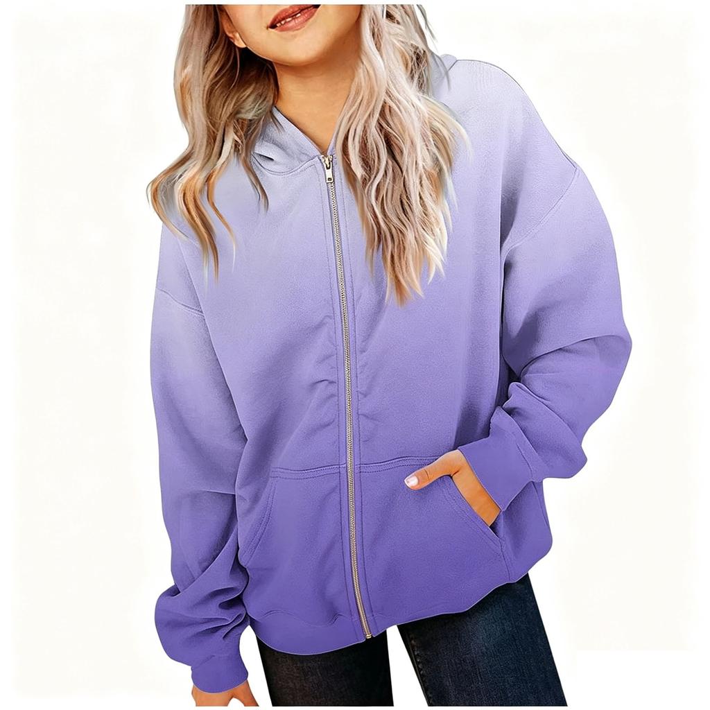 Kids Hooded Zip Up Jacket Gradient Print Long Sleeve Casual Sweatshirt for Boys and Girls