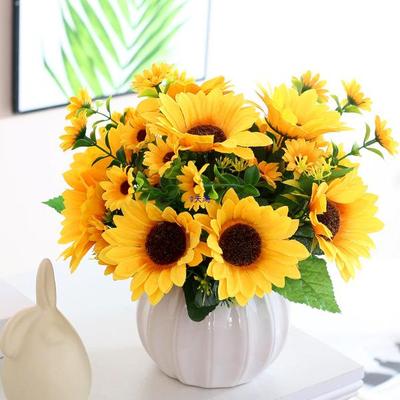 Sunflower Artificial Floral Arrangement for Home Decoration - Silk Bouquet In Pot for Living Room or Dining Table