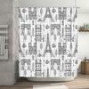 Vintage Parisian Sketch Shower Curtain Featuring Eiffel Tower, Notre Dame Cathedral Arc De Triomphe Black White Decor For Bathro