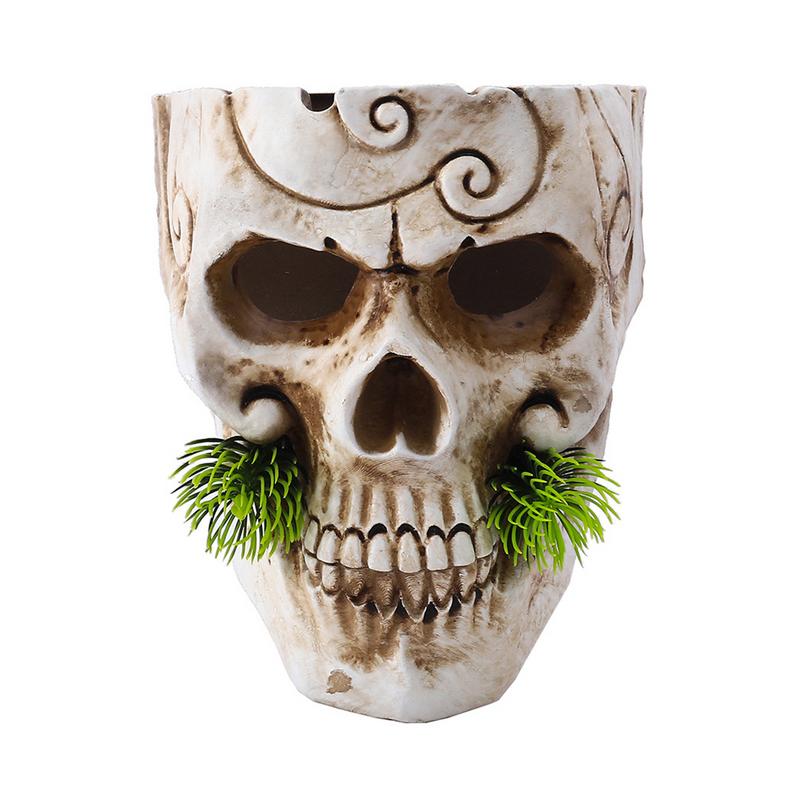 

Skull Planter Pot Pine Leaves Design Halloween Planter Decoration Plant Pots Wall Mounted Goth Plant Pot Unique Indoor белый