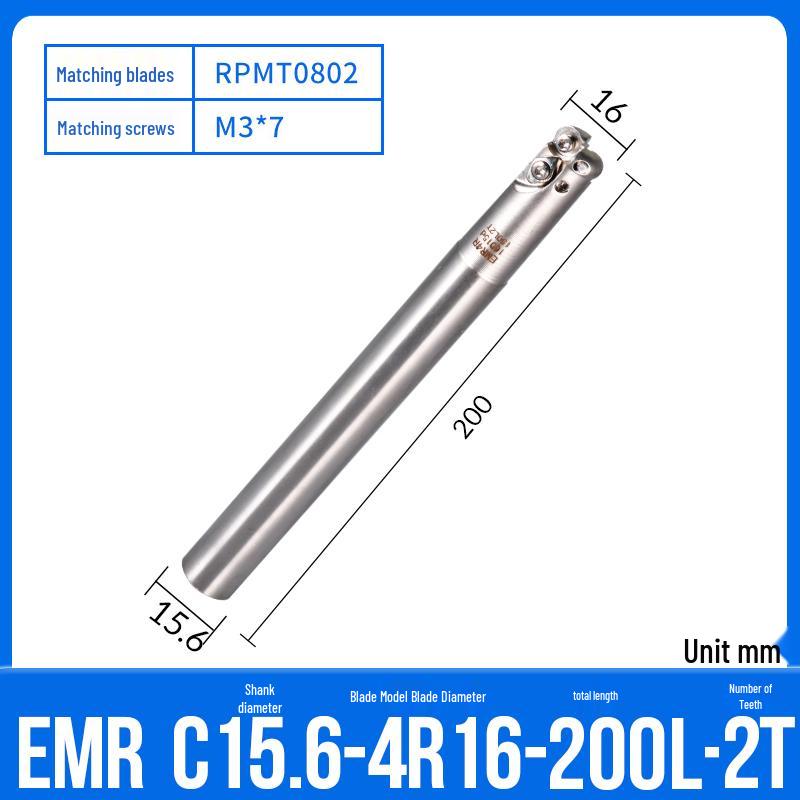 Shockproof EMR CNC Milling Cutter Holder - Round Nose, Bull Nose & Flat Machining Extensions (R4, R5, R6)