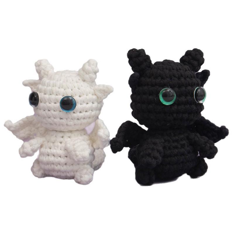 DIY Crochet Doll Kit - Black White Toothless Cotton Blend Yarn Handcraft Beginners