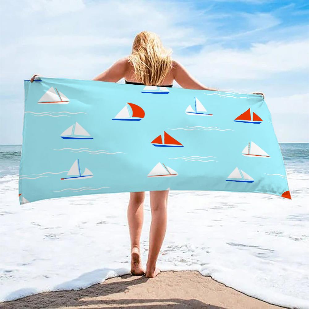 Gestreiftes Anker Strandtuch 3D-Bedrucktes Leichtes Mikrofaser-Strandtuch Wasserabsorbierendes Schnelltrocknendes Badetuch