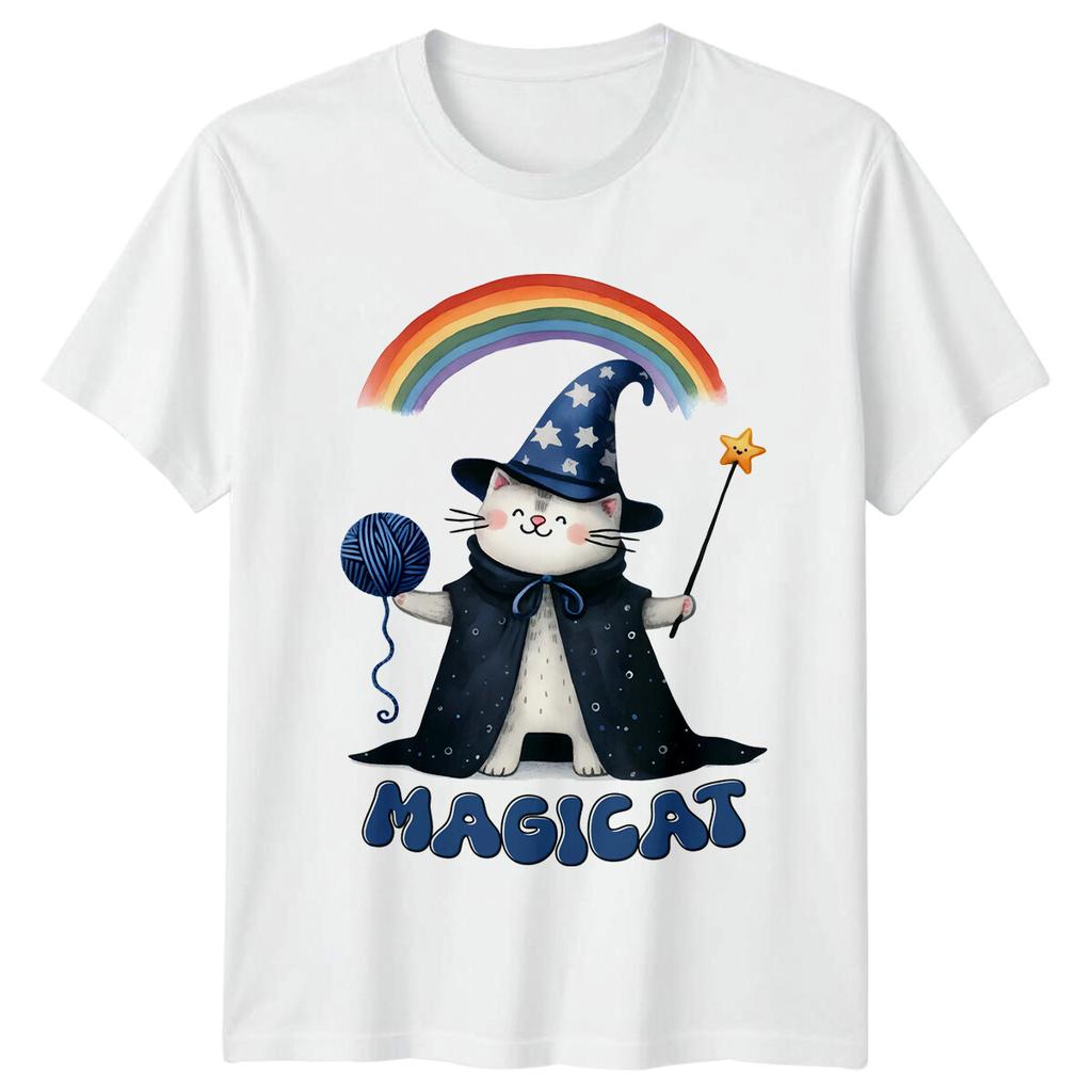 Magical Cat Wizard TShirt Cute Rainbow Stars Funny Cat Tee