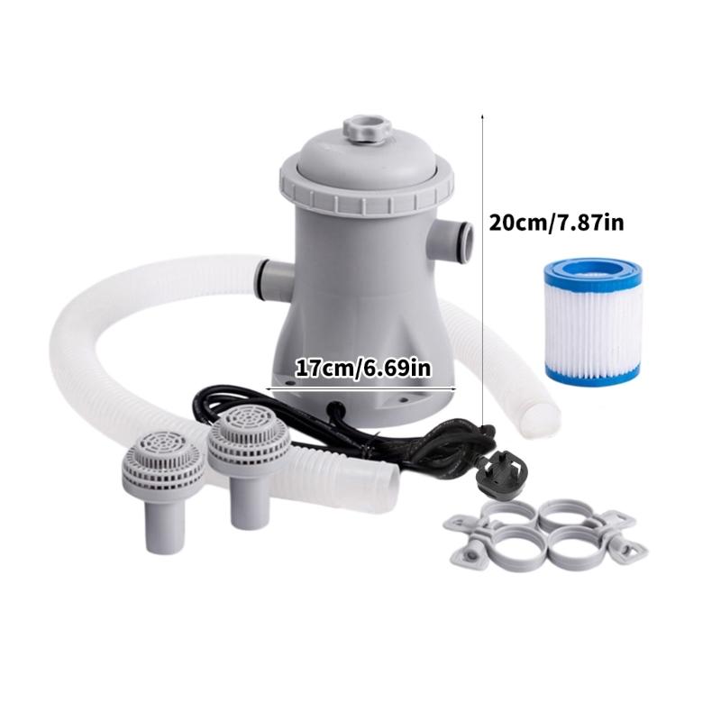 Pool Water Cycling Pump with Filter Insert, 330 Gallon Above Ground Pool Unit, Three-Pin Plug, Twin Hose Inlets and Connection Parts