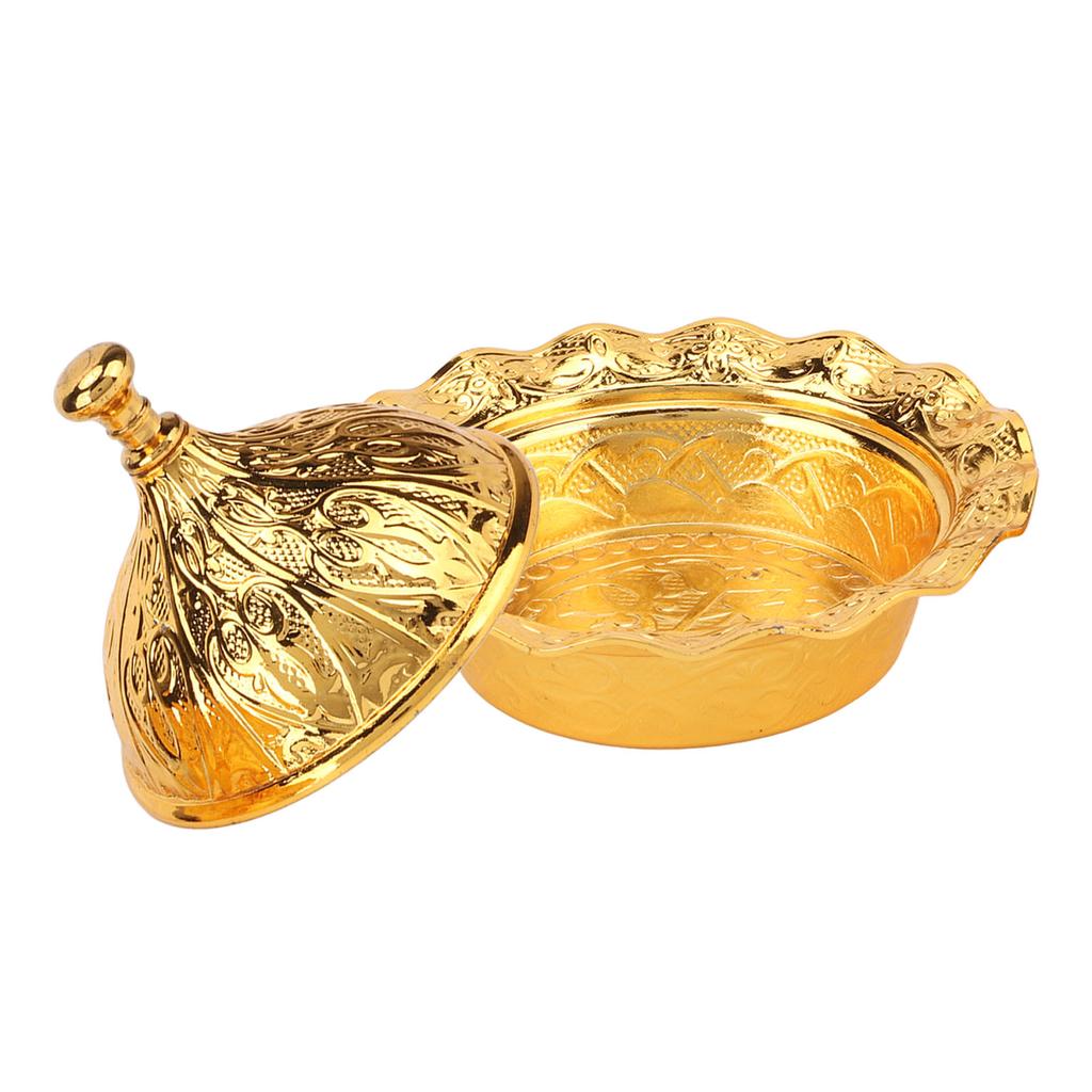 Gold Candy Dish with Lid Gold Floral Embossing Modern Simple Zinc Alloy Fruit Dish Snacks Dish for