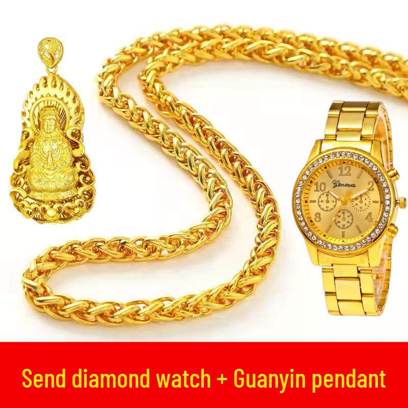Unique Vietnam-Inspired Gold Necklace & Non-Fading Gold Watch Set for Men