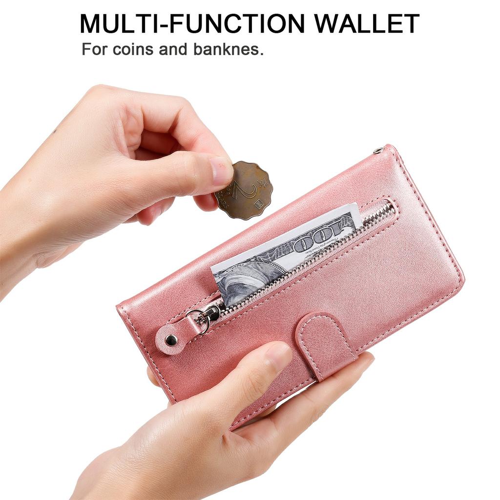 Zipper Wallet Case for Infinix Smart 8 Plus/Smart 8 Pro 4G/Smart 8 4G/Hot 40i/TECNO Spark 20/Spark Go 2024 4G Leather Cover