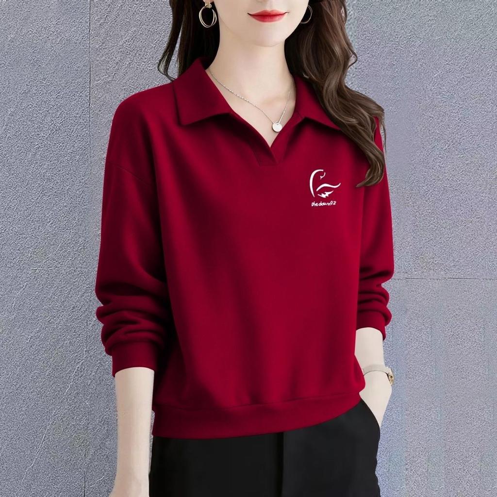 Lapel Polo Shirt Mom Fashion Sweatshirt Women 2025 New Spring and Autumn Casual Loose Top