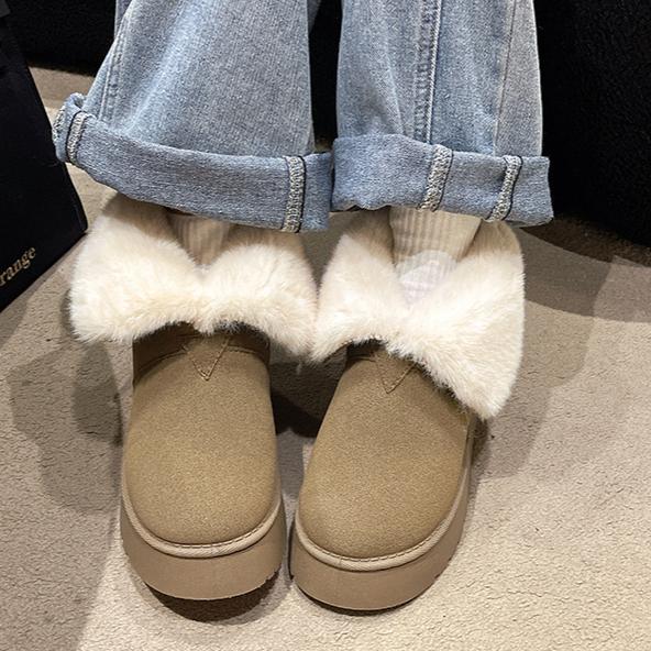 Fur and Fur Integrated Snow Boots for Women Winter with Thick Velvet and Outer Wear Warm and Thick Soled Cotton Bread Shoes