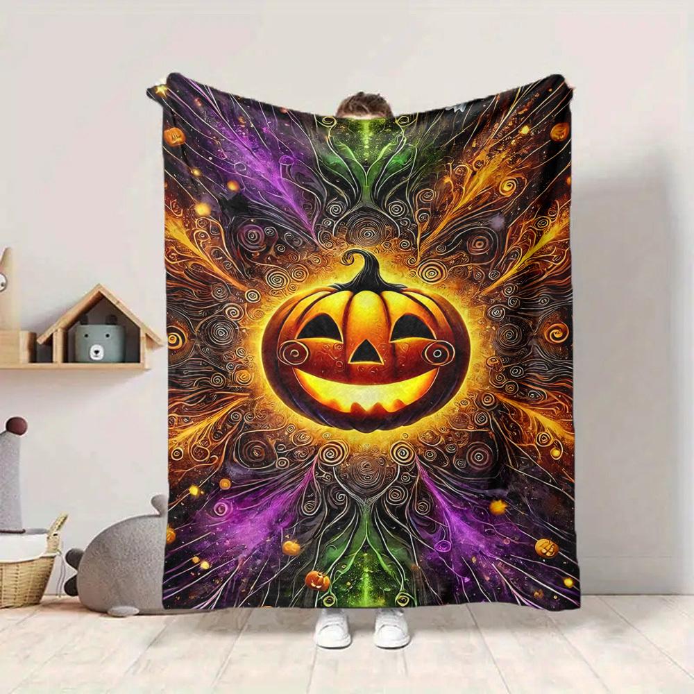 1pc Pumpkin Halloween Blanket, Lightweight Flannel Throw Blanket for Sofa, Bed, Travel, Camping, Living Room, Office, Couch, Chair, a0922080